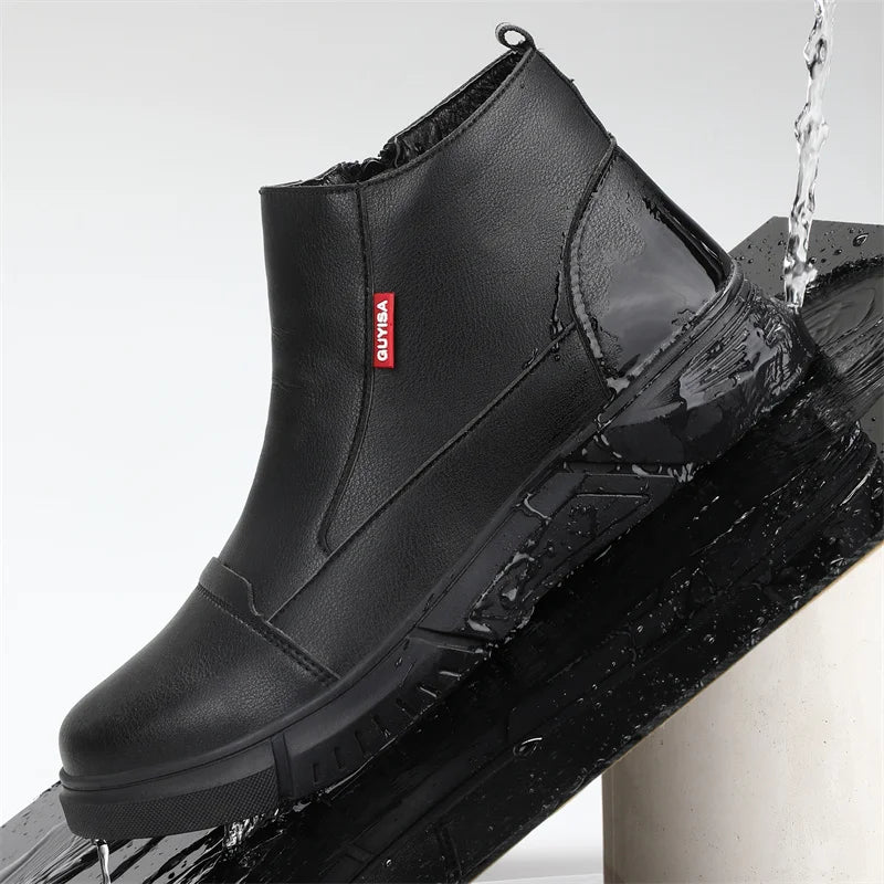 Latest 2023 Waterproof Men Leather Boots Steel Toe Cap Safety Work Shoes Anti Smashing Indestructible Construction Welding Boots