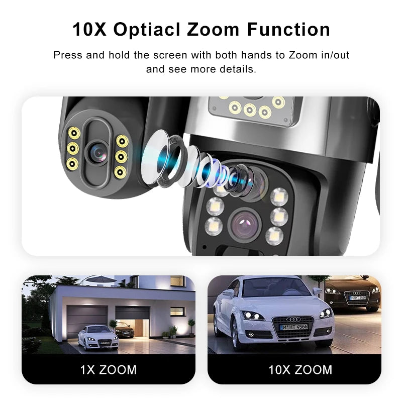 20MP 4G Sim Solar Camera WiFi 10X Optical Zoom 3-PTZ 4-Lens 3-Screens Outdoor Wireless Security Cameras Auto Tracking CCTV V380