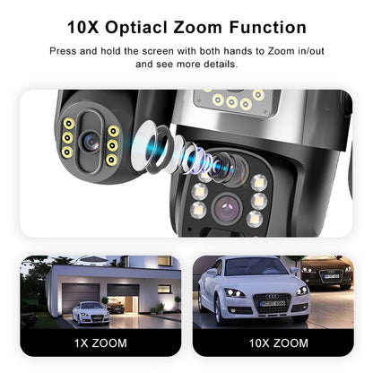 20MP 4G Sim Solar Camera WiFi 10X Optical Zoom 3-PTZ 4-Lens 3-Screens Outdoor Wireless Security Cameras Auto Tracking CCTV V380