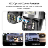 20MP 4G Sim Solar Camera WiFi 10X Optical Zoom 3-PTZ 4-Lens 3-Screens Outdoor Wireless Security Cameras Auto Tracking CCTV V380