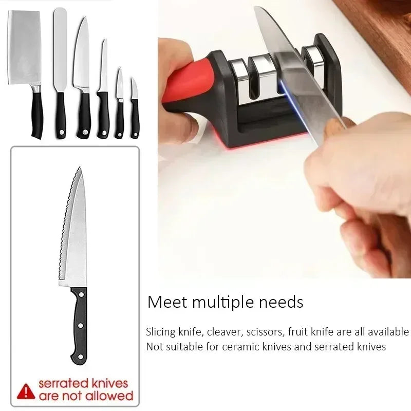 3-Segment Knife Sharpener Knife Sharpeners for Kitchen Knives Stainless Steel Three-Purpose Sharpening Stone for Kitchen Tools