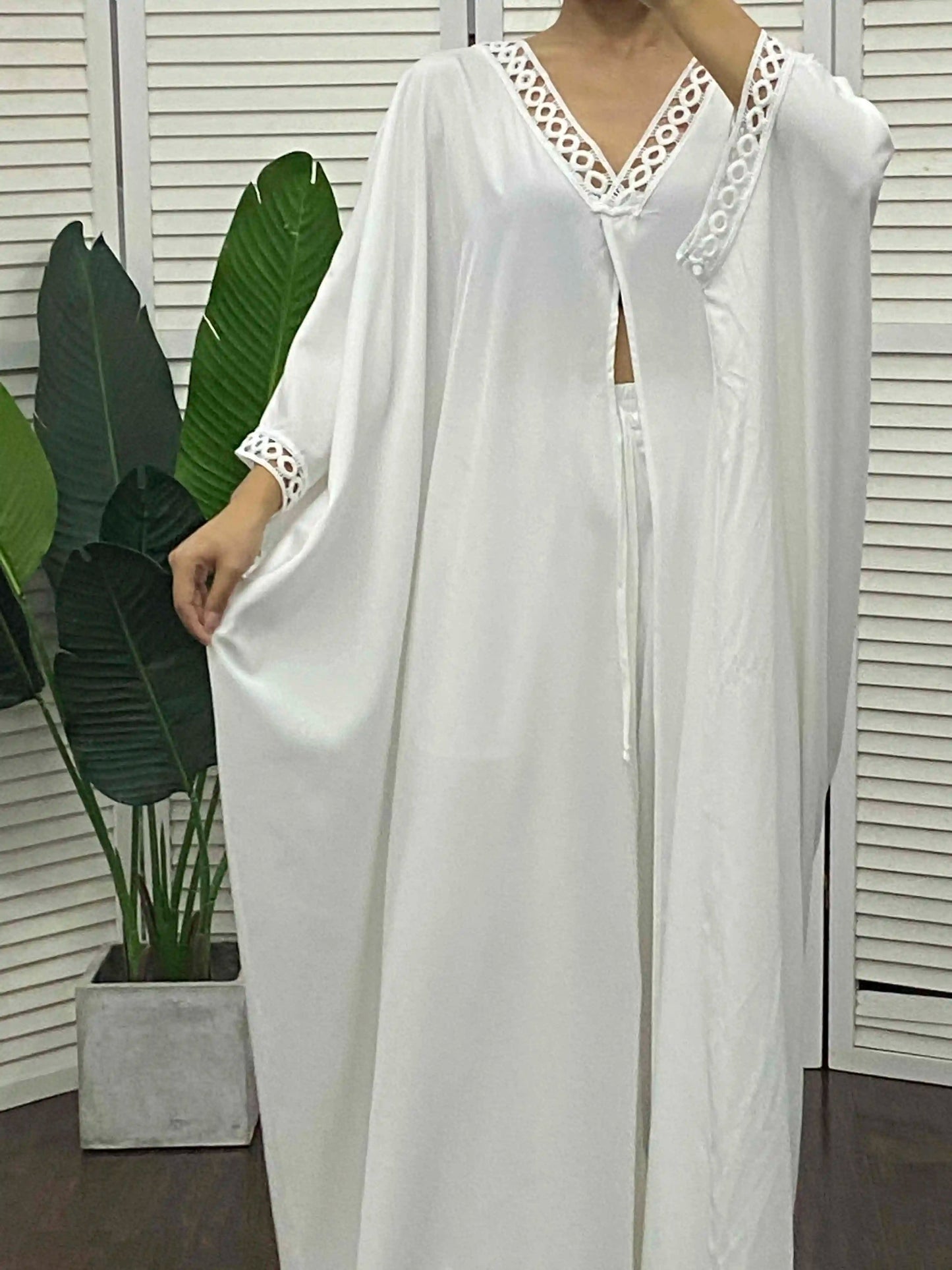 Contrast Lace High Slit Longline Top & Pants Set Women Solid Color Spring Summer Clothing Suit Blouse Tops High Waist Pants