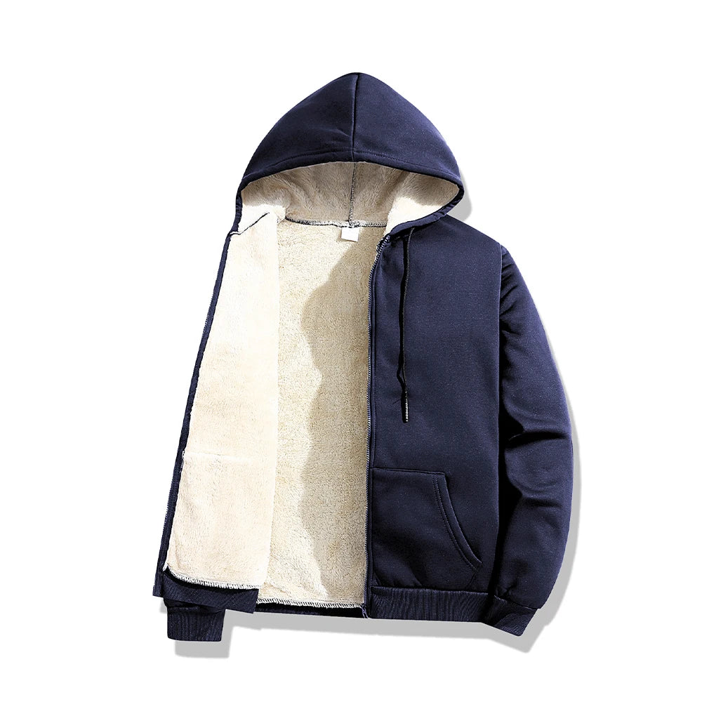 Men's Winter Lambswool Jackets Plus Size Zipper Hoodies Winter Warm Coats Long Sleeved Jacket Casual Coat Tops Clothing