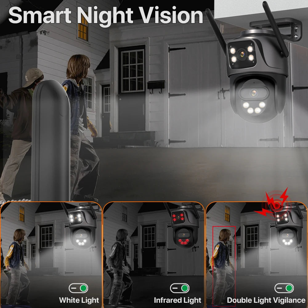 Three Screen WIFI IP Camera Outdoor 4K Dual Lens PTZ Camera Ai Human Detection IP66 Waterproof CCTV Video Security Camera iCsee