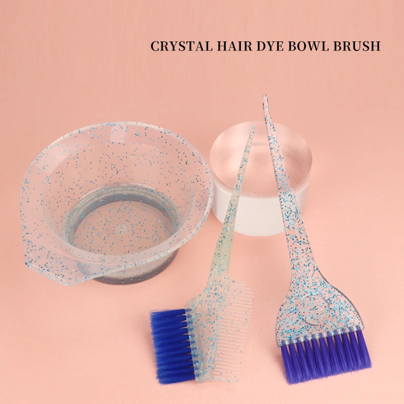 3 profissional salão de beleza tintura de cabelo cristal glitter conjunto tigela de tintura de cabelo, escova de cabelo e tigela ferramentas, acessórios de penteado de salão de beleza