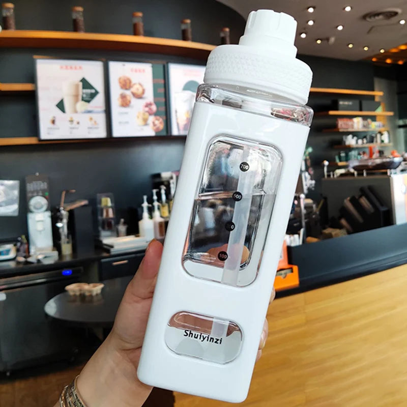 Taza de agua cuadrada de 700Ml, taza deportiva portátil a prueba de fugas, botellas cuadradas, taza deportiva para adultos y niños, taza de agua de viaje para el hogar