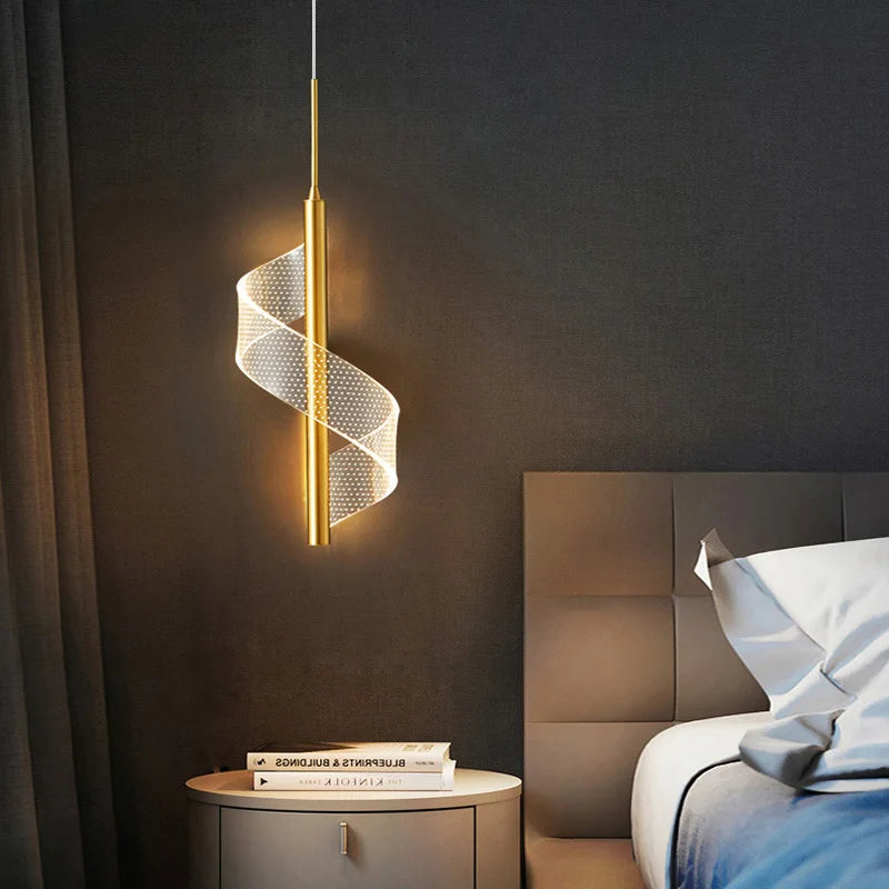 Lámpara colgante nórdica de espiral LED para mesita de noche, iluminación interior, dormitorio, sala de estar, decoración del hogar, luz acrílica moderna