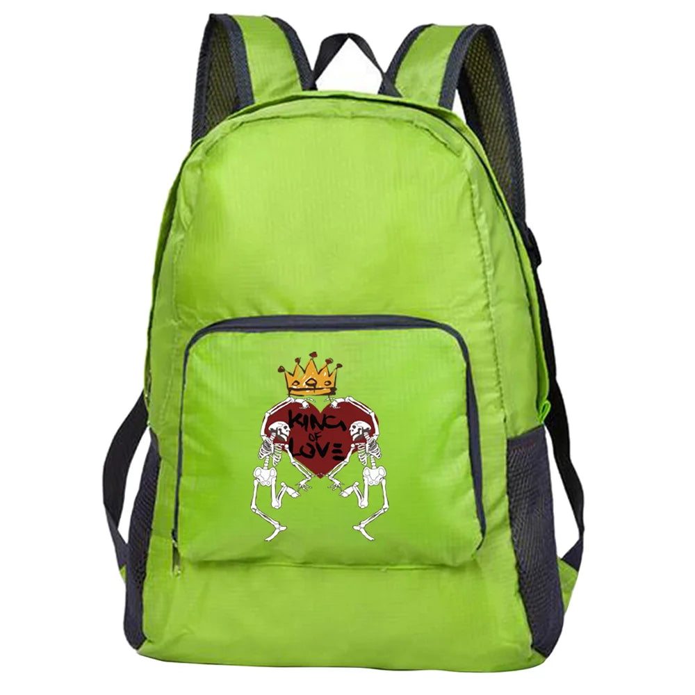 Outdoor Travel Lightweight Portable Foldable Backpack Love Print Folding Green Bag Ultralight Pack for Women Men Hiking Daypack