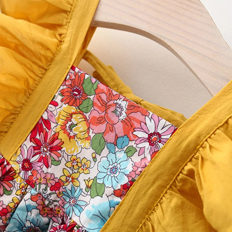 Vestido de verano para niña con tirantes y flores fragmentadas, sin mangas, de princesa, para recién nacida de 0 a 3 años, incluye gorro.