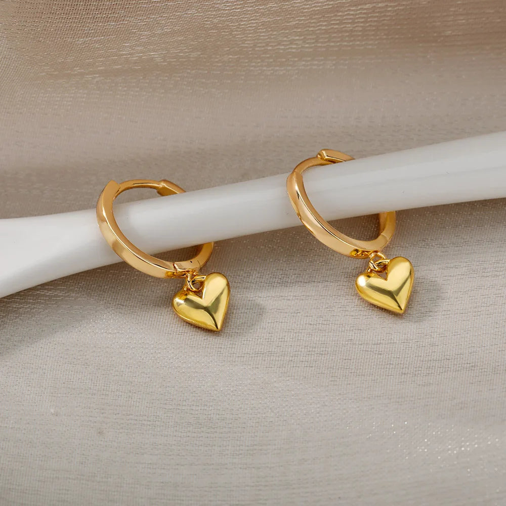 Heart Stainless Steel Earrings for Women Zircon Gold Color Hoop Earring Aesthetic Waterproof Ear Piercing Jewelry Accessories