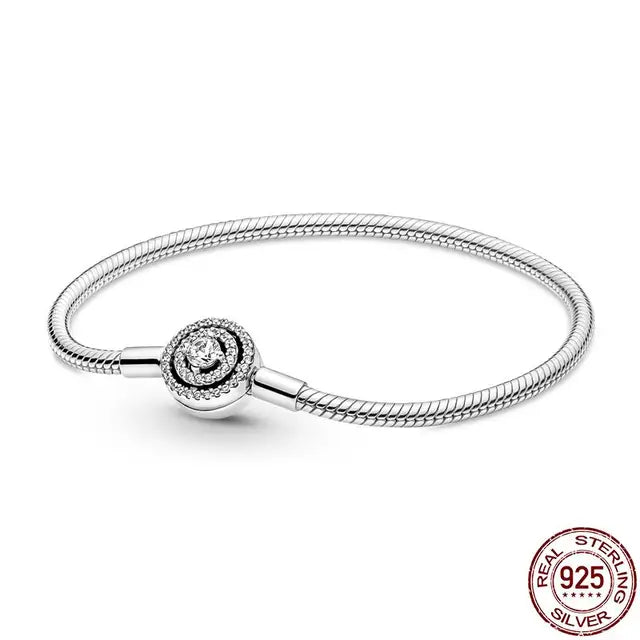 Original 925 Silver Bracelet Snake Chain 17-20 Evil Eye Heart Star Zircon For Charms Beads Pendant Anniversary Jewelry Making Gifts 