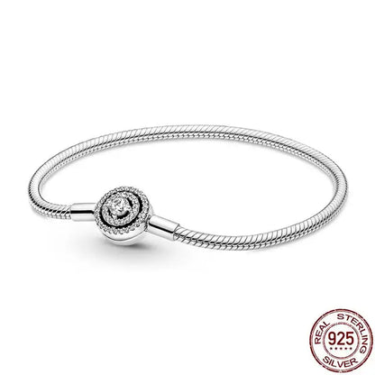 Original 925 Silver Bracelet Snake Chain 17-20 Evil Eye Heart Star Zircon For Charms Beads Pendant Anniversary Jewelry Making Gifts 