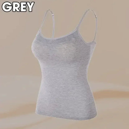 Camisola sexy con sujetador acolchado sólido y tirantes finos para mujer, camiseta sin mangas con sujetador incorporado, 2024