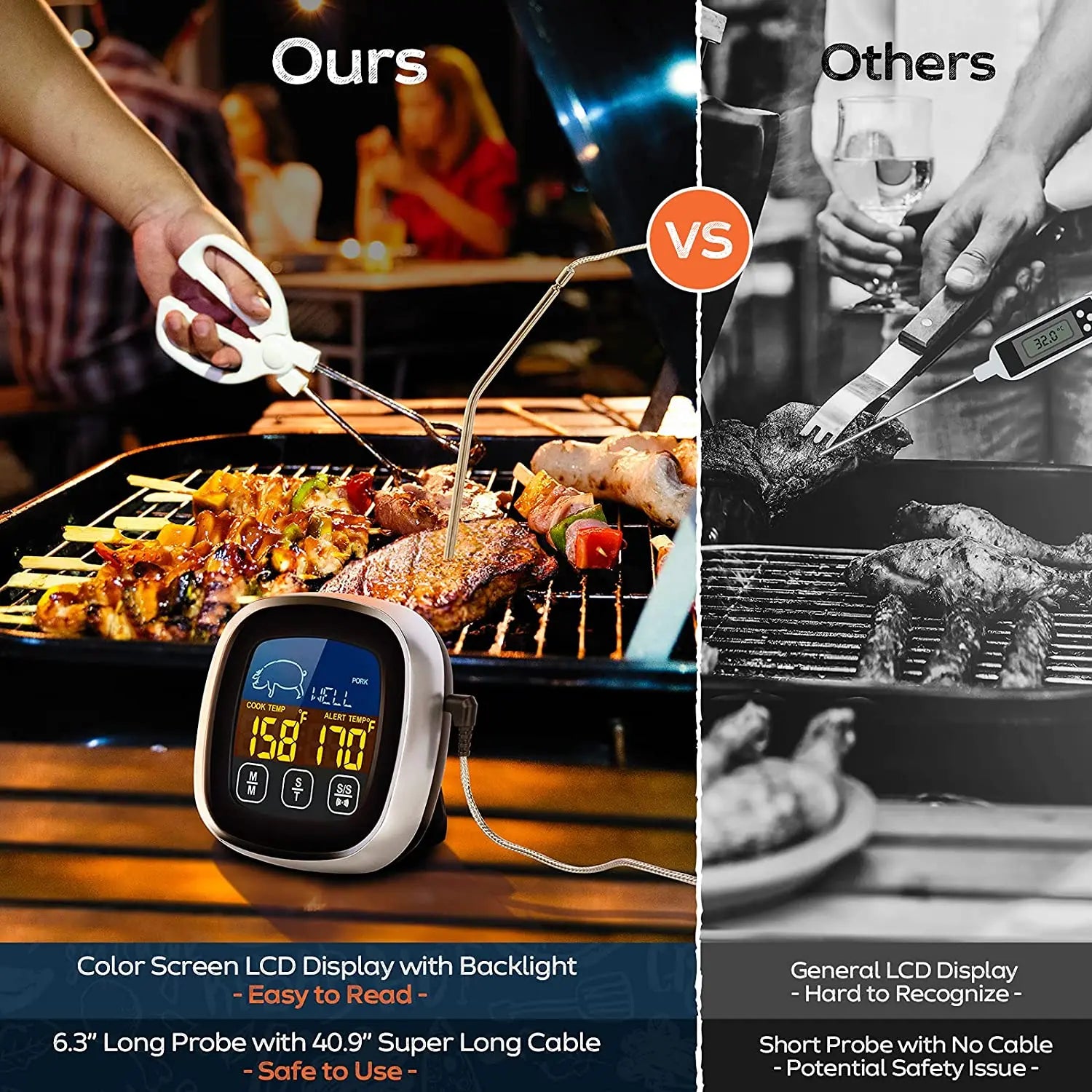 Digital Meat Kitchen Thermometer Stainless Waterproof Meat Temperature Thermometer Probe Oven Cooking BBQ Temperature Meter