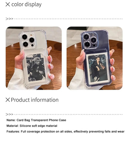Funda transparente con ranura para tarjetas para iPhone 16, 15, 14, 13, 12, 11 Pro Max, Mini, X, XR, 7, 8 Plus, funda suave a prueba de golpes