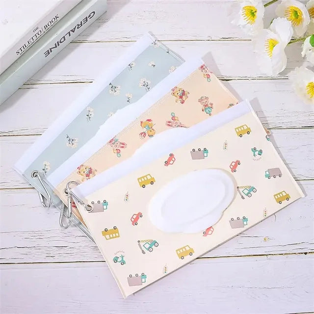 Baby Wet Wipe Pouch, Portable Wipes Holder, Flip Cover Case, Reusable Snap-Strap, Refillable Cosmetic Bag, Useful Tissue Box, EVA 