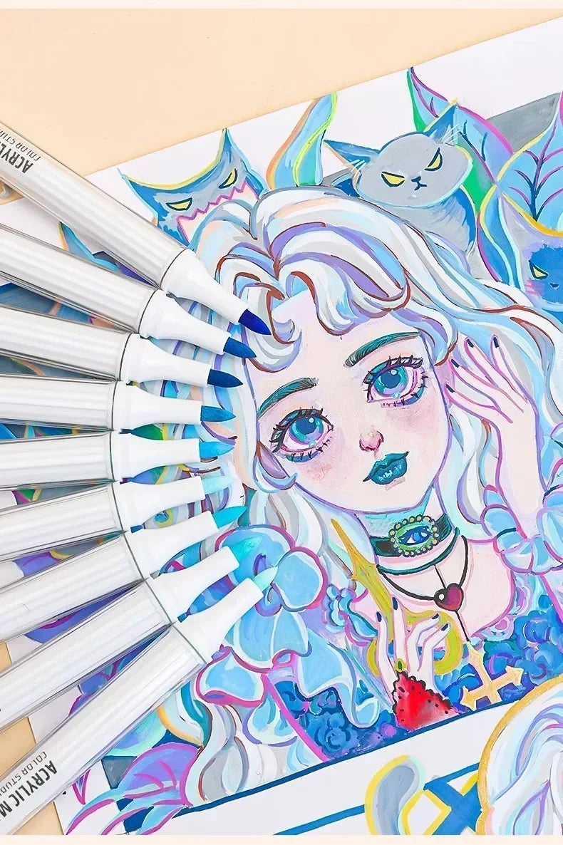 9/144 Colors Acrylic Paint Art Marker Pen DIY Painting Drawing for Card Ceramic Stone Mug Glass Fabric Clothes Art Supplies