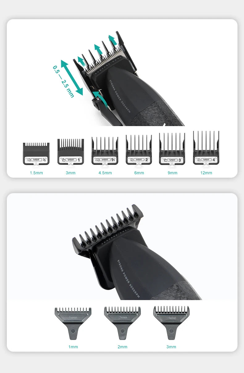 VGR Professional Hair Trimmer 9000 RPM Cordless Hair Clipper Rechargeable Hair Trimmer Metal Trim