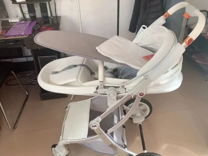 Baby Stroller 3in1,Luxury Baby Carriage with Car Seat,Eggshell Newborn Stroller Leather High Landscape PU leather