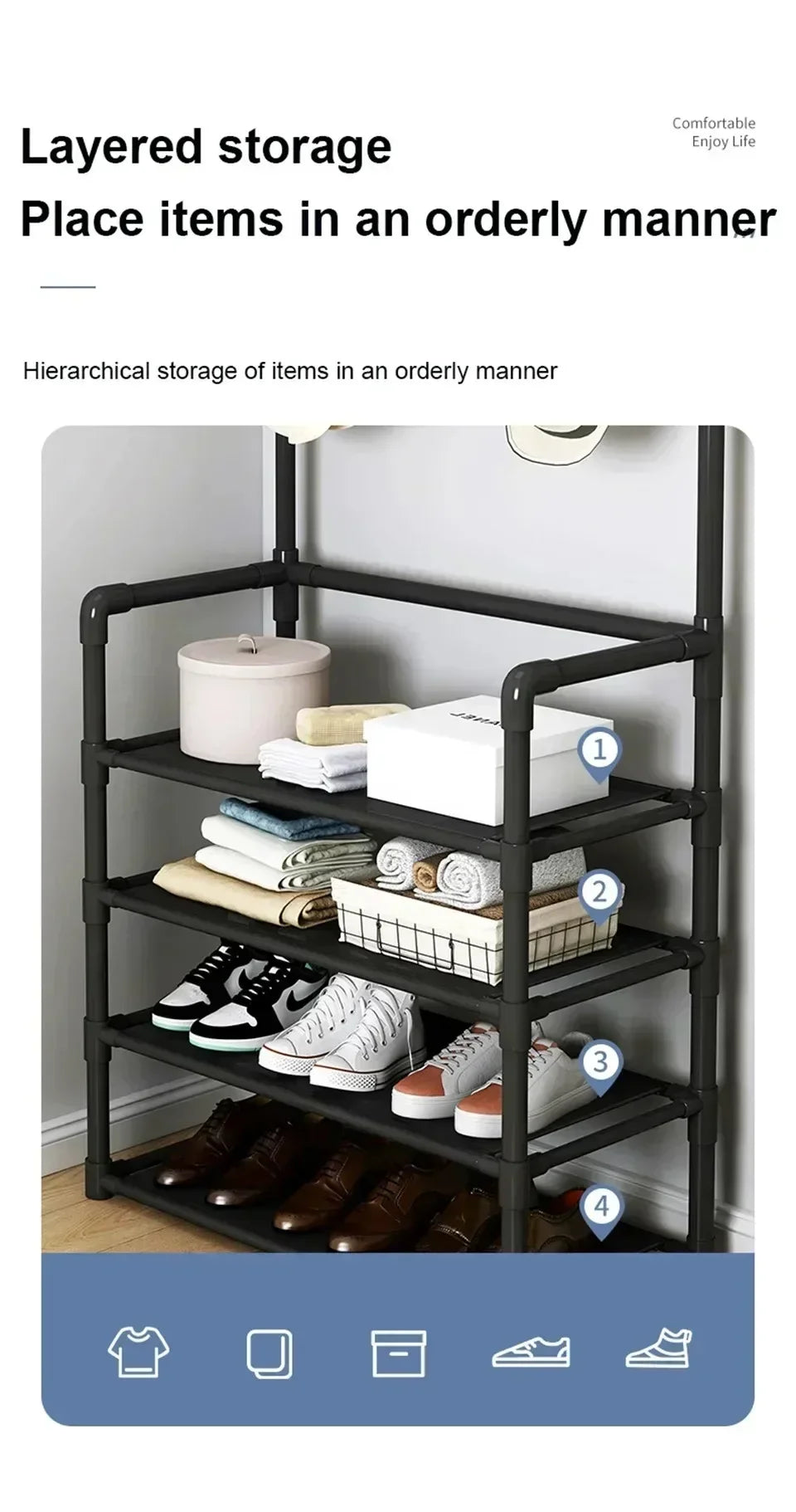 Zapatero multicapa para el hogar, multifuncional, para dormitorio, armario para zapatos y abrigos