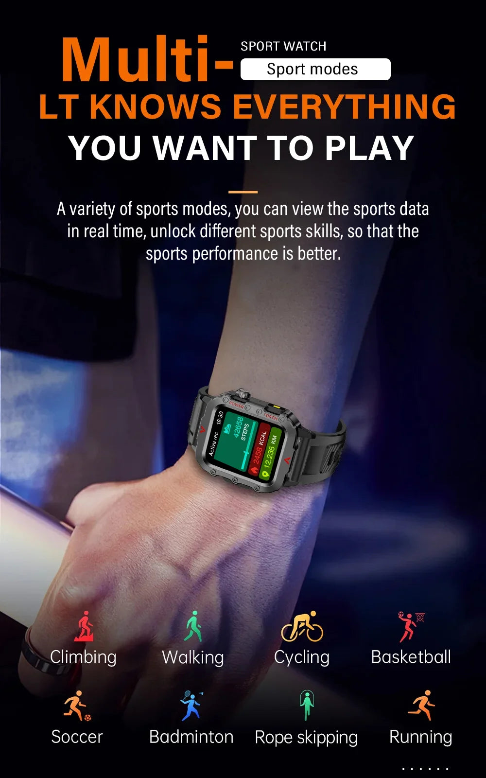 LAXASFIT Smart Sports Watch LED Flashlight Music Player Fitness Tracking Bluetooth Calling Sleep Monitoring 2025 New Smart Watch