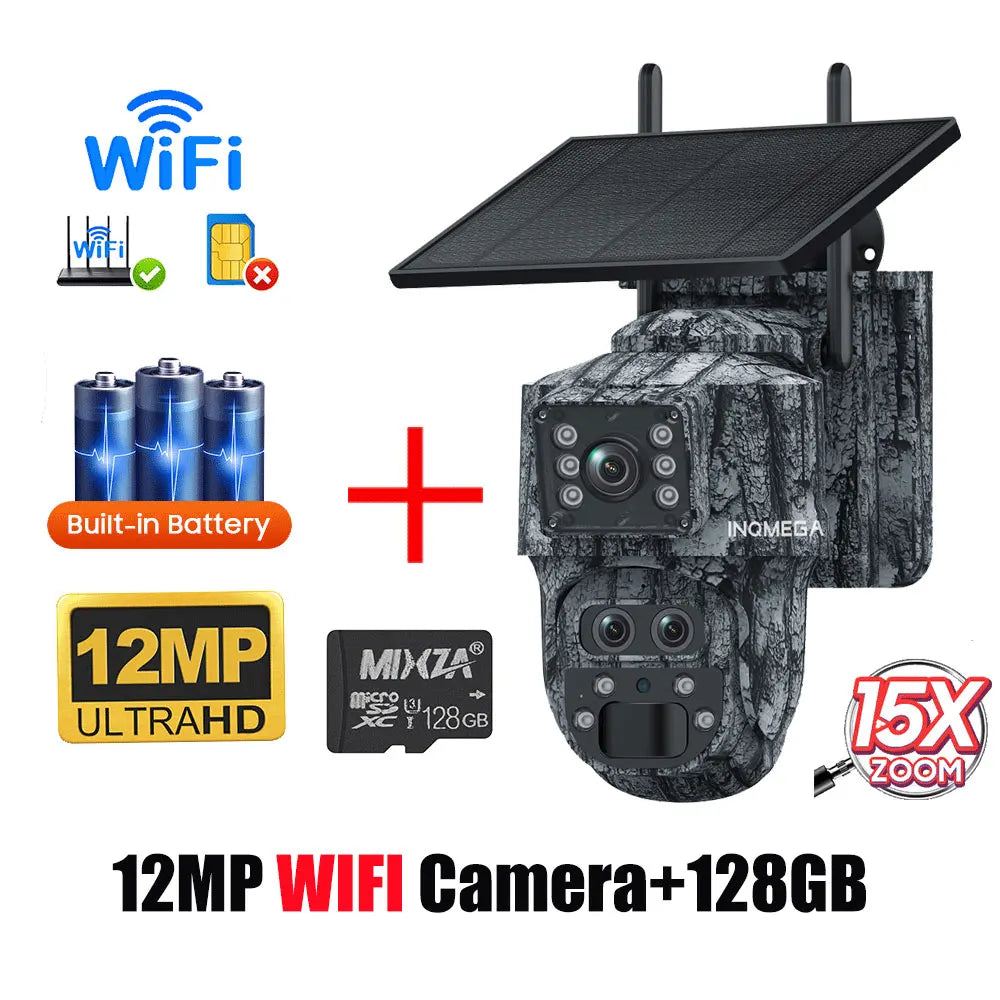 INQMEGA 5MP 4MP WIFI Wireless PTZ Solar Camera 4G SIM With Solar Panel Two Way Audio Security Protection CCTV Camera Battery Cam