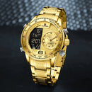 NAVIFORCE Luxury Quartz Watch for Men Honeycomb Dial Design Stainless Steel Wristwatch Dual Display Digital Watches Male Clock