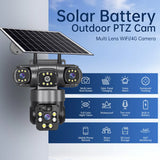 12MP 6K 3 Lens 3 Screen 4G Outdoor Solar Camera Wireless WiFi IP Cameras PIR Auto Tracking Solar Security CCTV Surveillance Cam