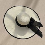 1Pc Women's Seaside Bow Beach Hat Oversize Straw Hat Women's Summer Sun Block Big Brim Hat Suitable For Sun Protection