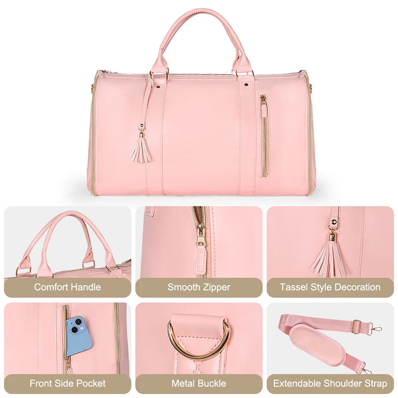 1pc Foldable Women's Travel Convenient Carry-on Clothing Bag Large PU Leather Duffel Bag Women's Business Travel Bag