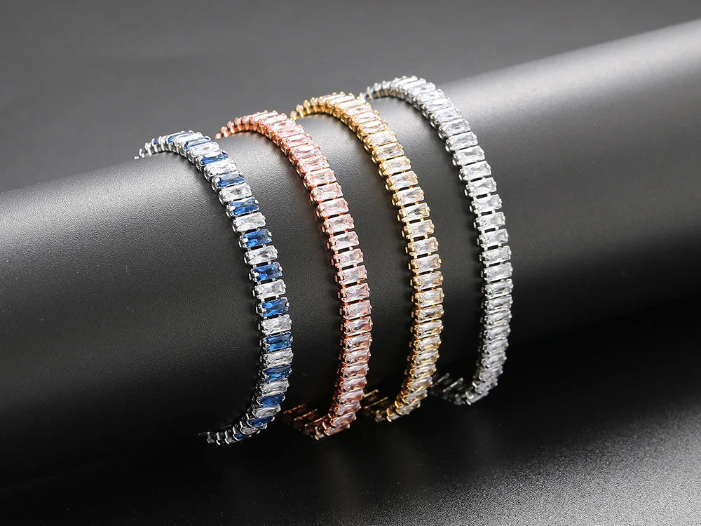 Pulseras de tenis de cristal arcoíris para mujer, color plata Kpop, regalos para amigas, cadena de brazalete de circonitas coloridas, joyería para la mano H167-M