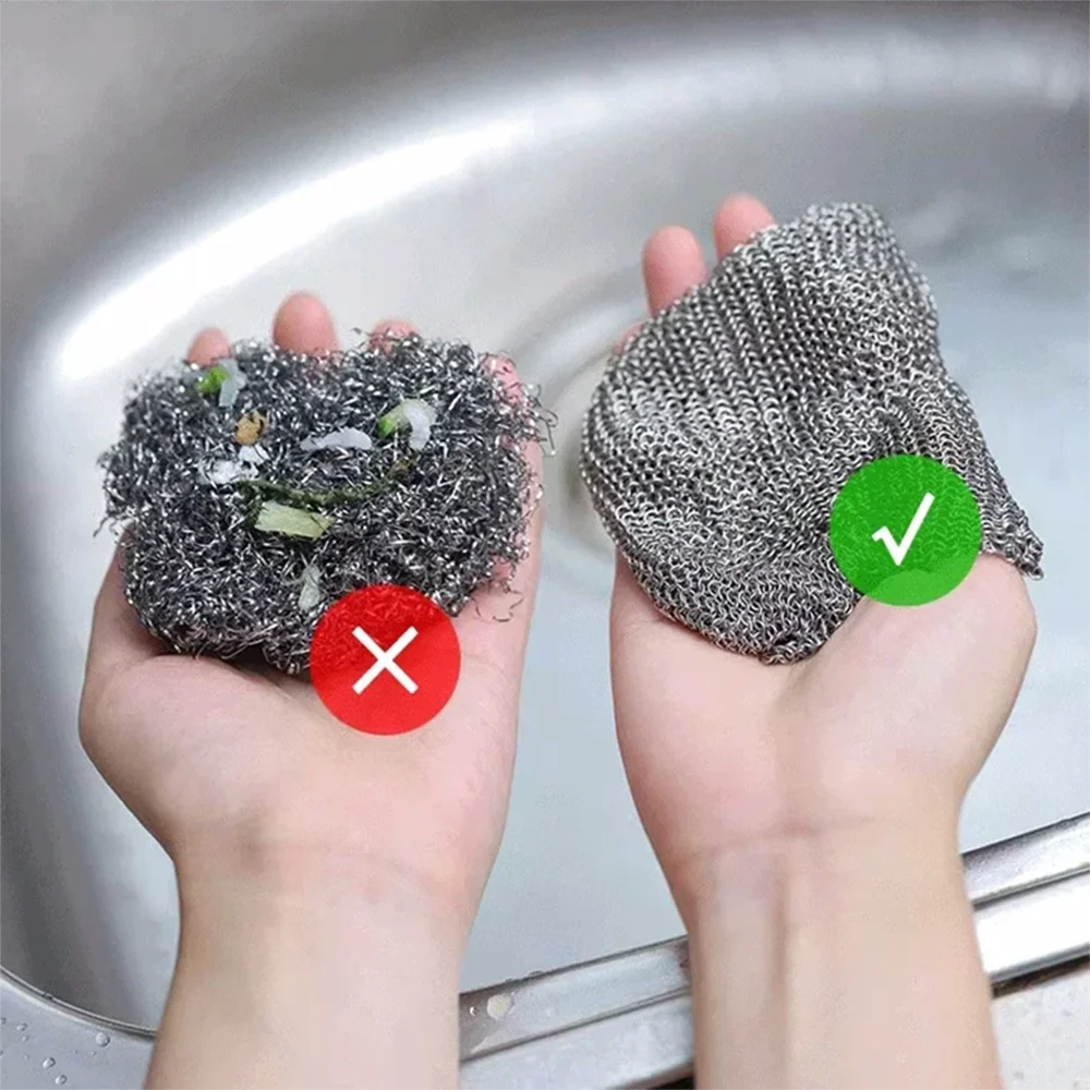 20/2pcs Thickened Steel Wire Cleaning Cloth Double -layer Non -stick Oil Iron Dishrag Kitchen Pan Pot Dishes Cloths Rags