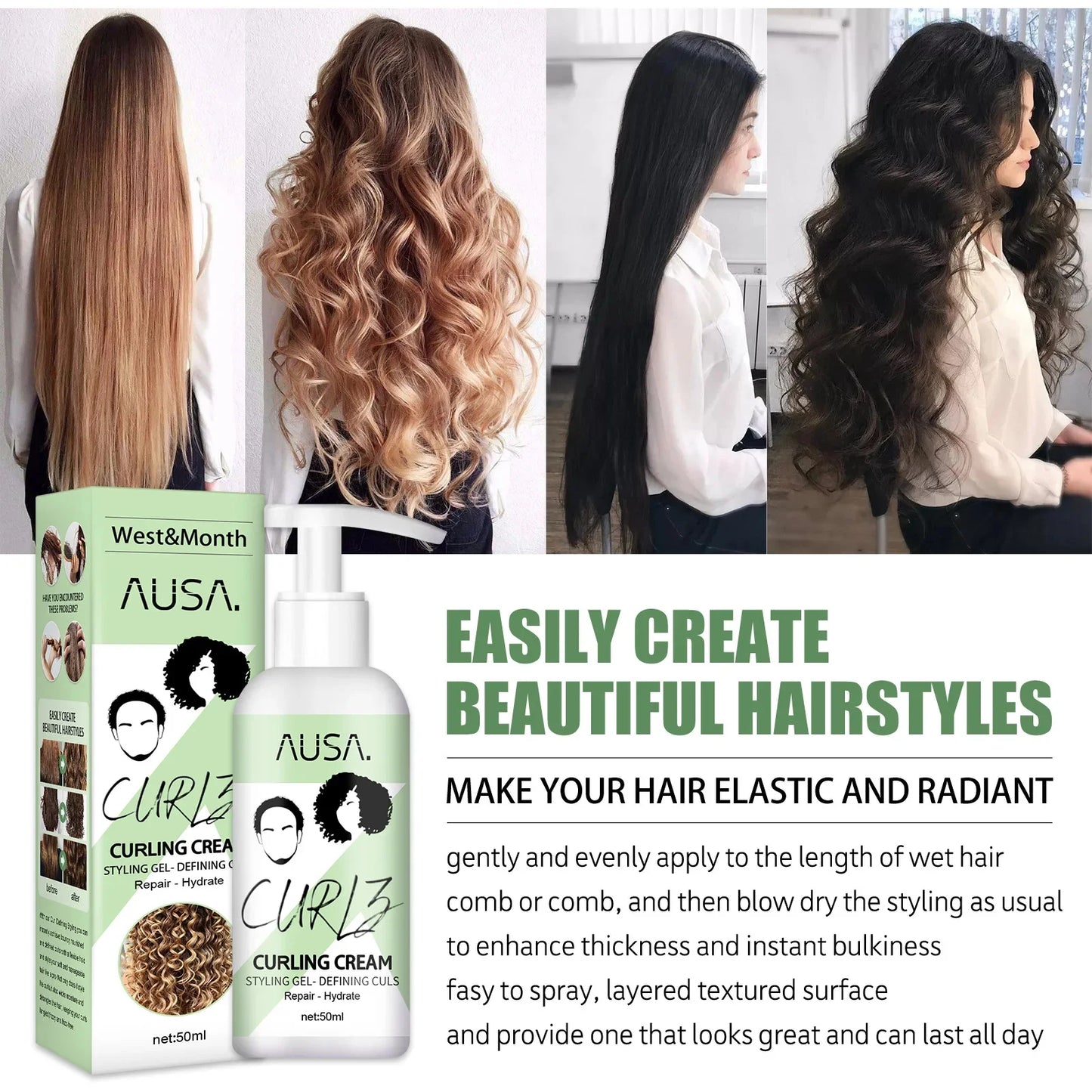 Crema para rizos naturales, loción hidratante para rizos, antifrizz, rebote, esculpidor, acondicionador para el cuidado del cabello.