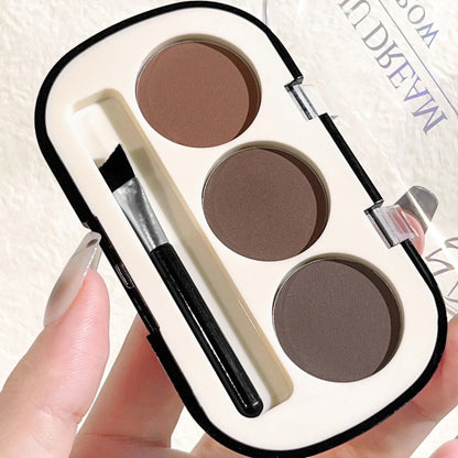 Paleta de pó de sobrancelha de 3 cores com escova de sobrancelha, pó de sobrancelha de renderização de cor natural à prova d'água e à prova de suor de longa duração