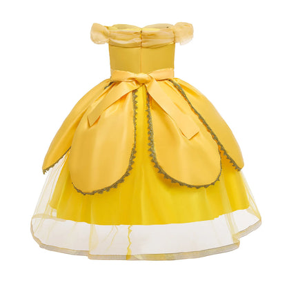 2025 Cosplay Belle Princess Dress Girls Dresses For Beauty and beast Party Clothing Magic stick crown Costume 3-12Y