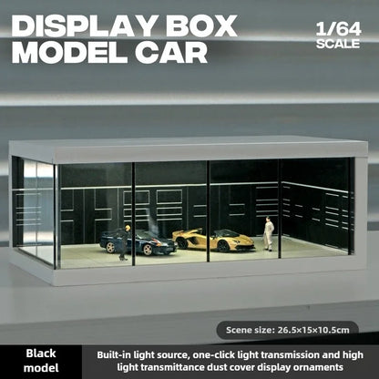 1/64 Simulated Alloy Car Model Showroom for Boy Miniature Acrylic Parking Lot Car Display Stand with Lights Kids Collection Toys