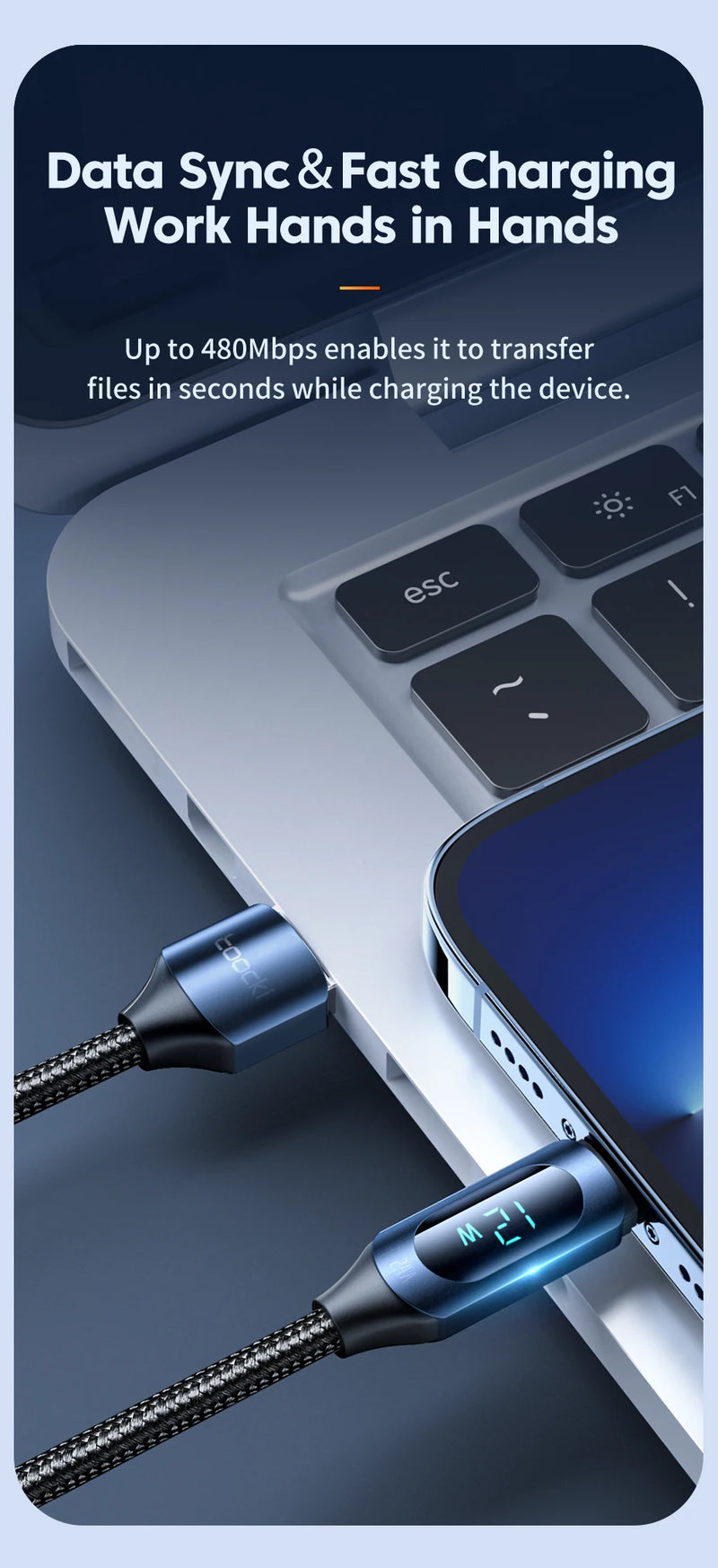 Toocki LED Display USB Cable For iPhone 14 13 12 11 Pro Max Fast Charger Charging Lightning 2.4A USB Wire Cord X XR 8 7 1m 2m