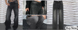 BKQU - Pantalones vaqueros rectos y holgados para mujer, cintura alta, pierna ancha, con diamantes de imitación, largos, moda urbana 2021, pantalones brillantes con diamantes