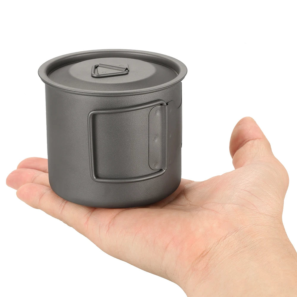 Taza de agua ultraligera de titanio Lixada con asa plegable, portátil para exteriores, camping, picnic, 300 ml/350 ml/550 ml/650 ml