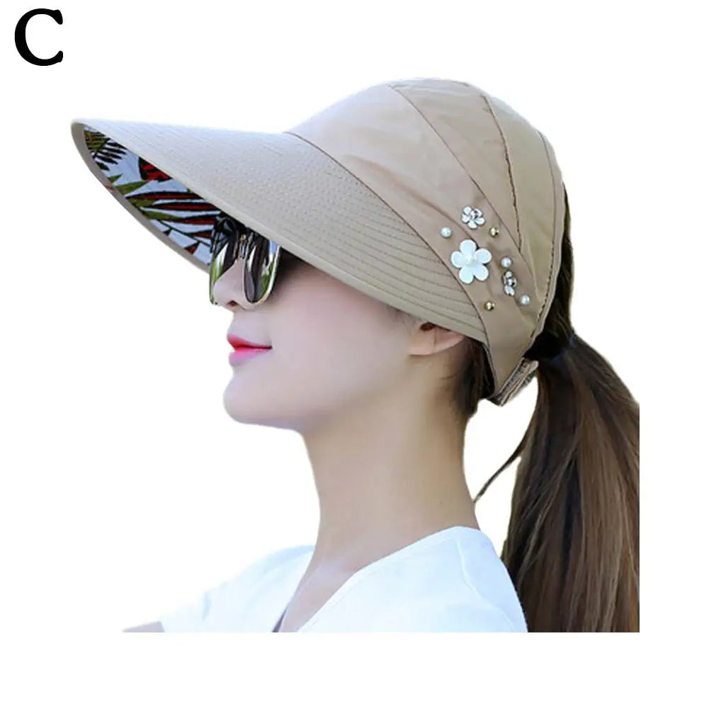 Fashion Women's Ladies Summer Vacation Wide Brim Foldable Sun Hat Anti-UV Beach Visor Caps Casual Hats