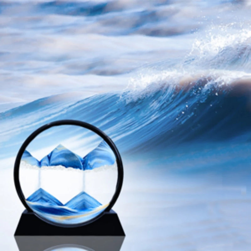 3D Moving Sand Art Picture Round Glass Deep Sea Sandscape Hourglass Quicksand Craft Flowing Sand Painting Office Home Decor Gift