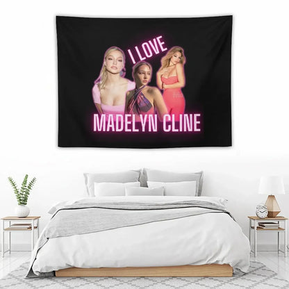 I Love Madelyn Cline Cursed Fan Collage Neon Pink Effect Tapestry House Decor Wall Decoration Wall Hanging Wall Tapestry