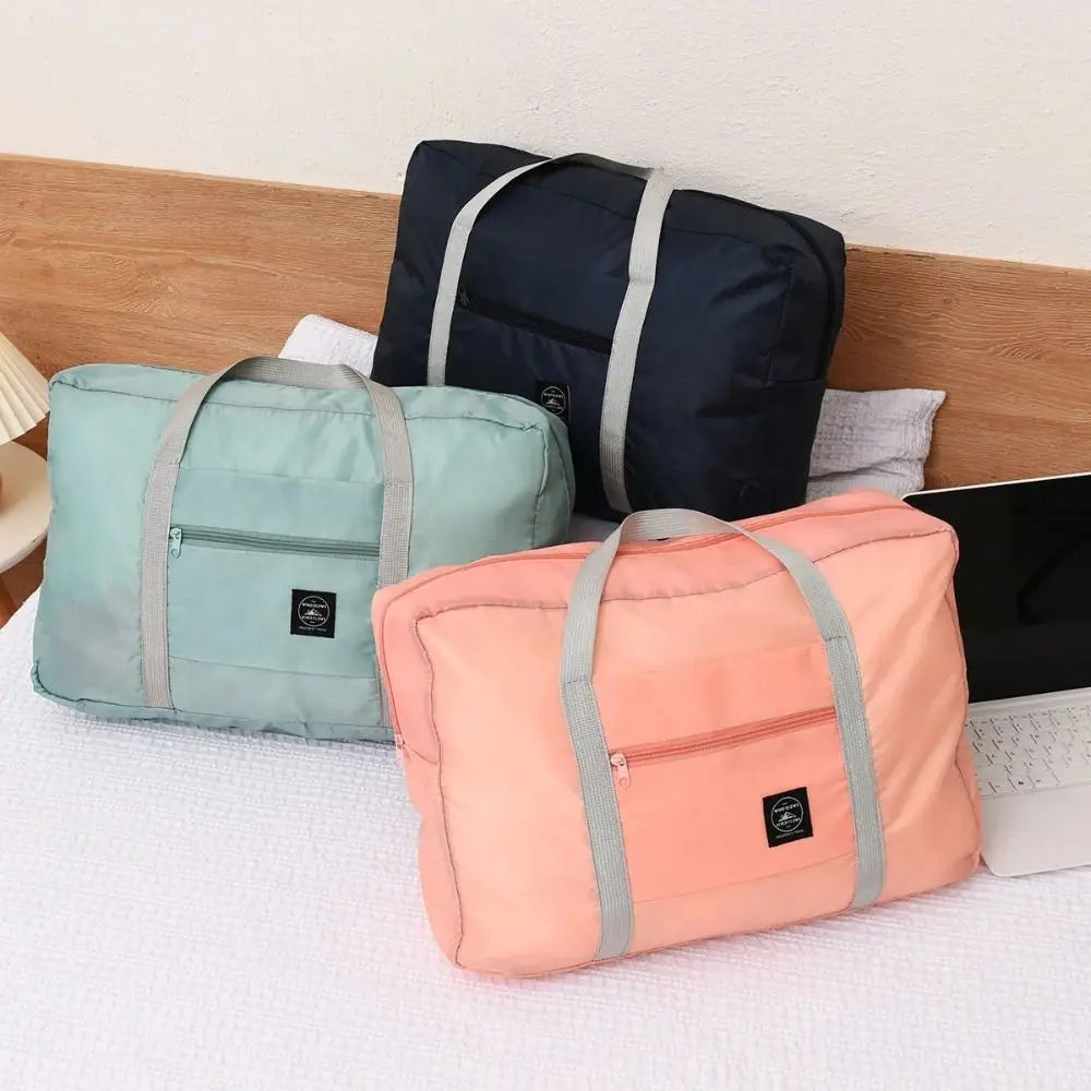 New Polyester Travel Handbag Large Capacity Waterproof Duffle Bag Solid Color Foldable Hand Luggage Shoulder Bag Women&Men