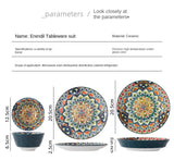 1Pcs Bohemia Retro Ceramic Dinner Plates Sets Food Plate Household Tableware Set Breakfast Plates Salad Soup Bowls Dinnerware