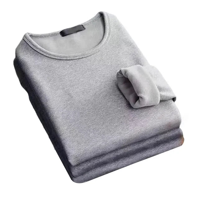 Men's Winter Long Sleeve Thermal Underwer T-shirt Fleece Bottoming Shirt Round Neck Fashion Plus Velvet Padded T-shirt 