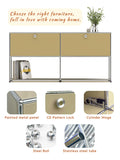 Modern Modular Low TV Cabinet｜3-Tier Sideboard with Drop Doors｜Steel Frame Storage Bench Unit | Minimalist Low Media Console