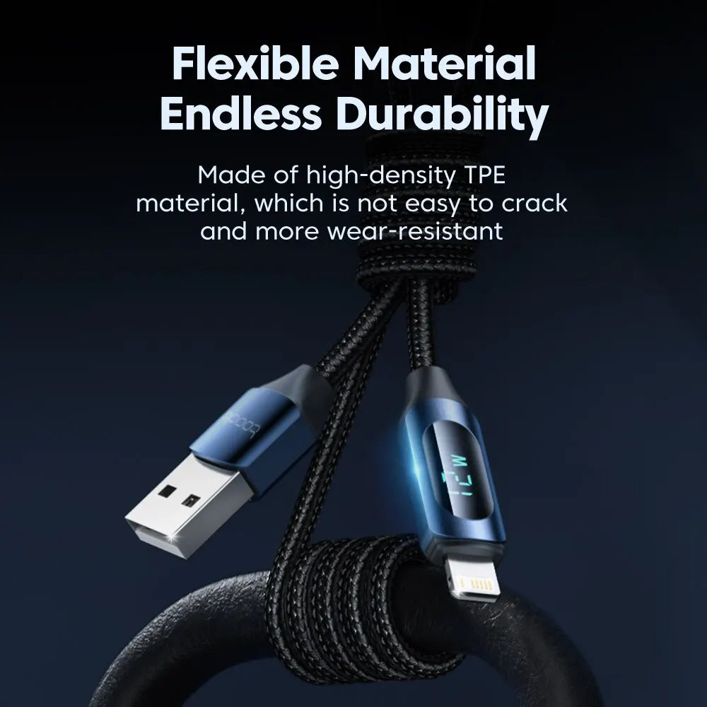 Toocki LED Display USB Cable For iPhone 14 13 12 11 Pro Max Fast Charger Charging Lightning 2.4A USB Wire Cord X XR 8 7 1m 2m