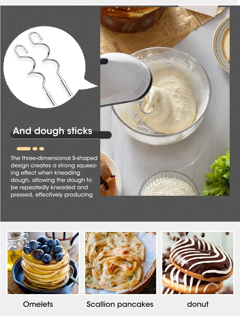 Household Electric Mixer Handheld Kitchen Food Mixer Multifunctional Adjustable 7-speed Egg Cream Dough Bread Mixer Grinder