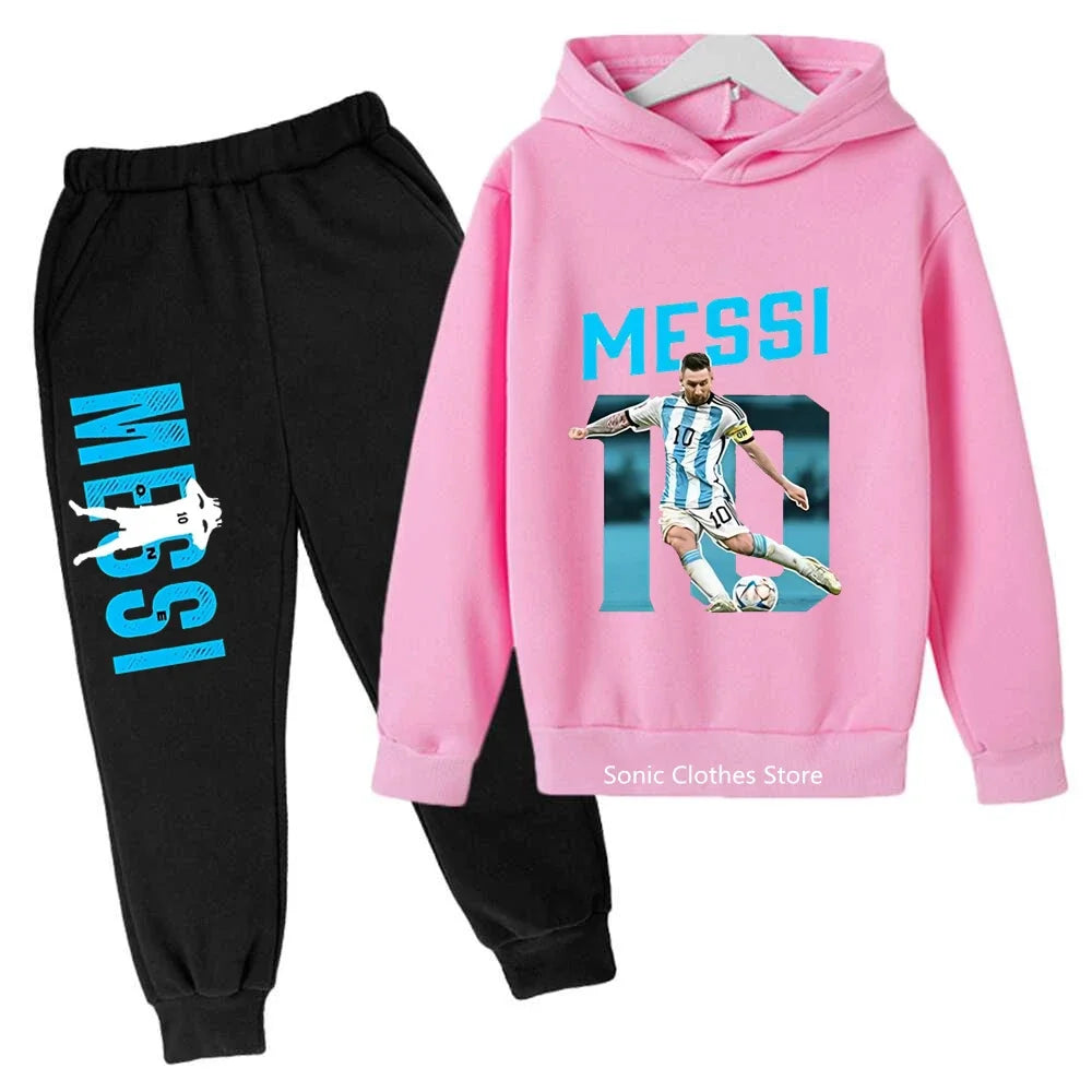 messi avatar printed children's clothing children's autumn and winter hoodies pants 2-piece casual boys and girls suits