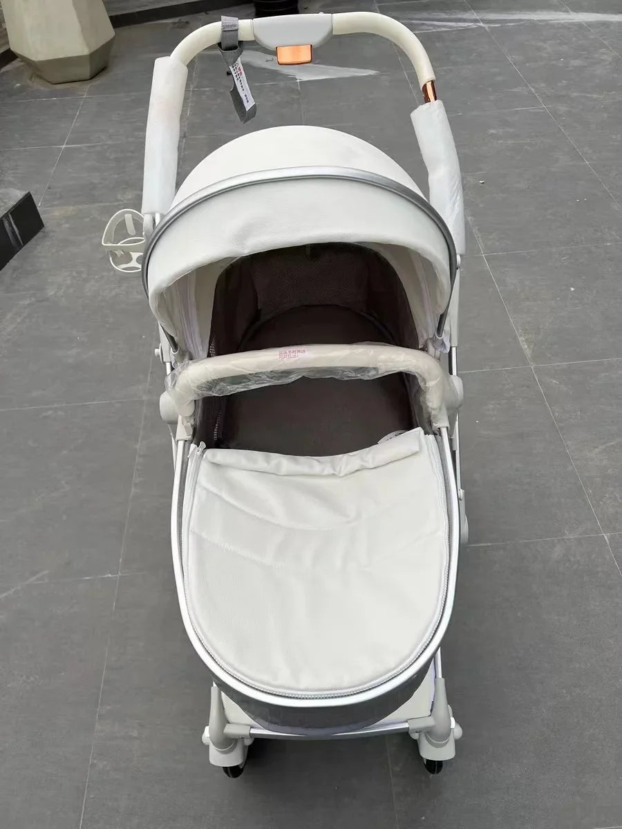 Cochecito de bebé 3 en 1, de lujo, con asiento para el coche, de piel sintética, con diseño de cáscara de huevo y paisaje alto.
